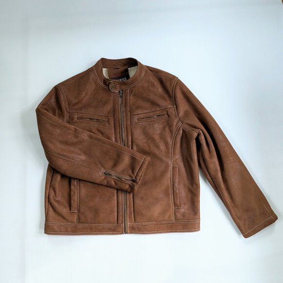 Guess Men's Faux Suede Shearling Biker Jacket Size XXL Brown - Picture 2 of 9